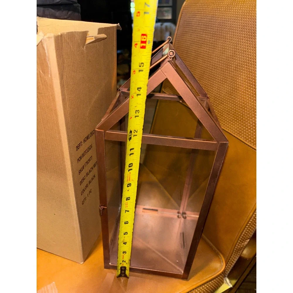 2 Copper Metal House Lantern Glass Candle Holder 16 Inch Modern  Decor